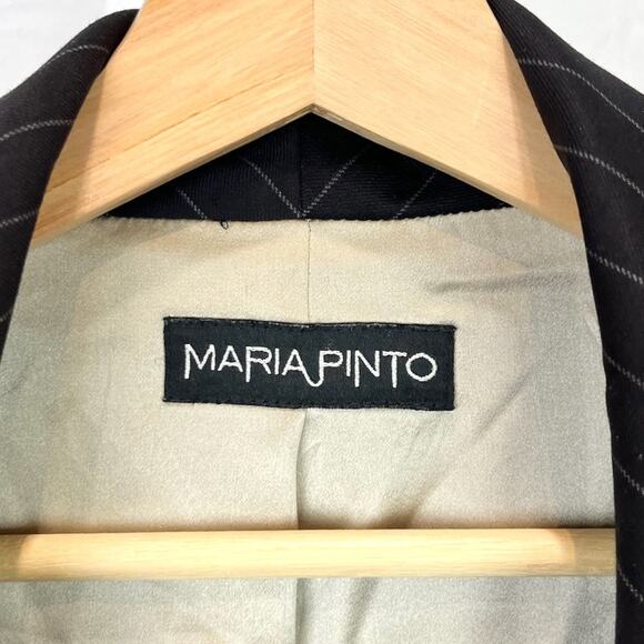 MARIA PINTO Size 16 Two Piece Suit Jacket Straight Skirt Pinstripe Kona Brown - Picture 3 of 16